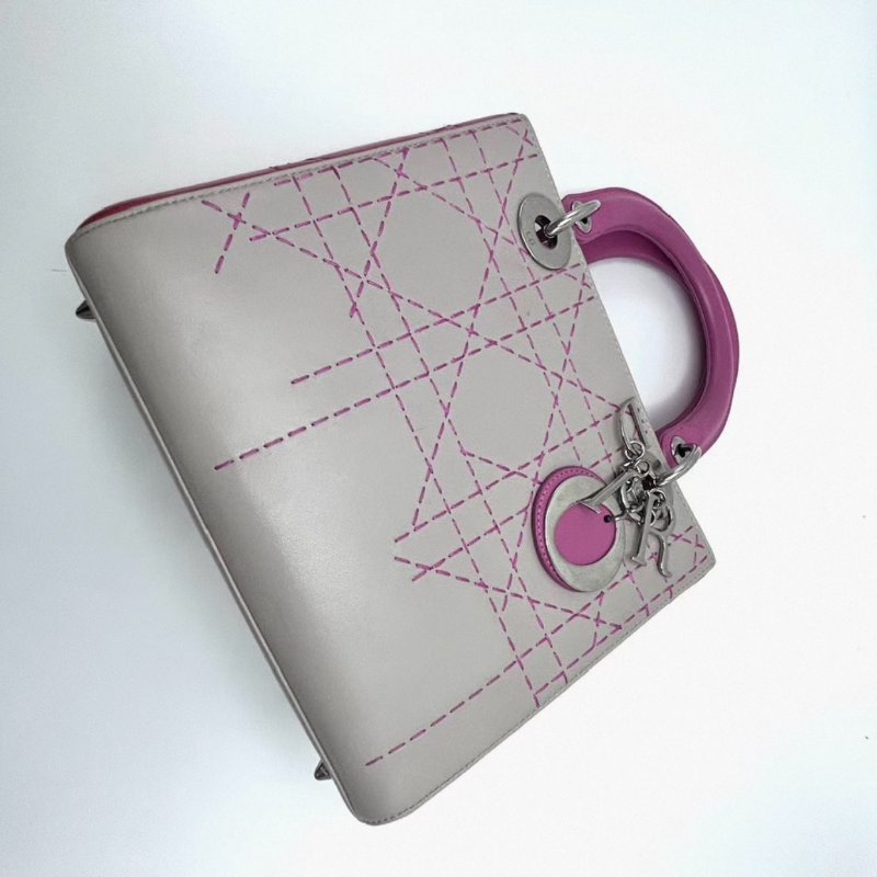 DIOR 拼色銀扣五格戴妃手提斜背包 24*20*12 98新配件塵袋-2