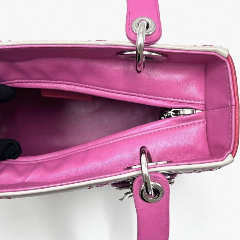 DIOR 拼色銀扣五格戴妃手提斜背包 24*20*12 98新配件塵袋-4