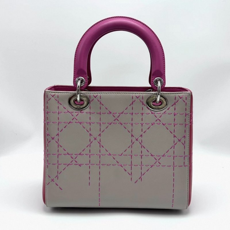 DIOR 拼色銀扣五格戴妃手提斜背包 24*20*12 98新配件塵袋-5