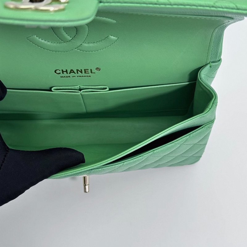 CHANEL  CF中號綠金荔枝牛皮肩背斜背包 25*15*6.5 98新配件盒子塵袋保卡-4