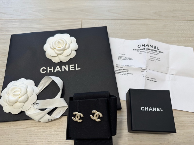chanel 經典小珍珠雙C耳環-0