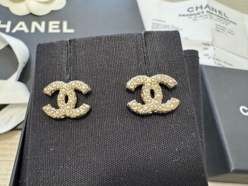 chanel 經典小珍珠雙C耳環-1