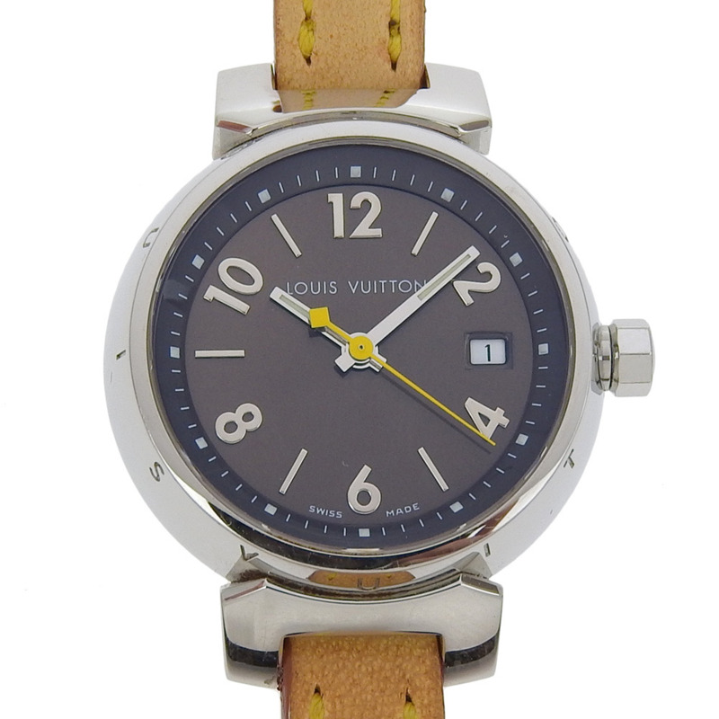 路易威登 Tambour Q1211 女士腕錶,不鏽鋼錶殼搭配皮革錶帶,石英機芯,指針式顯示,棕色錶盤-0