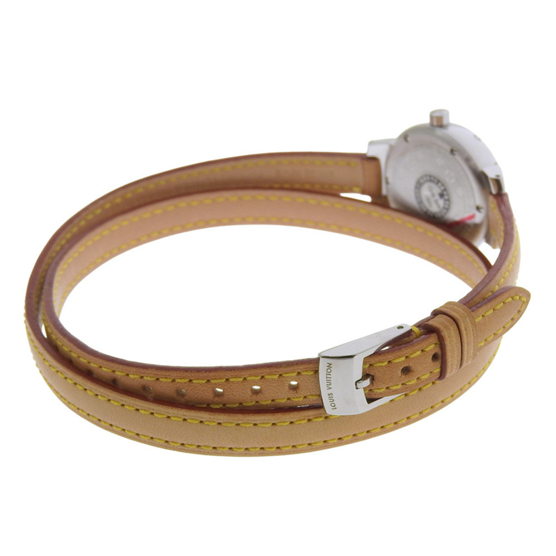 路易威登 Tambour Q1211 女士腕錶,不鏽鋼錶殼搭配皮革錶帶,石英機芯,指針式顯示,棕色錶盤-3