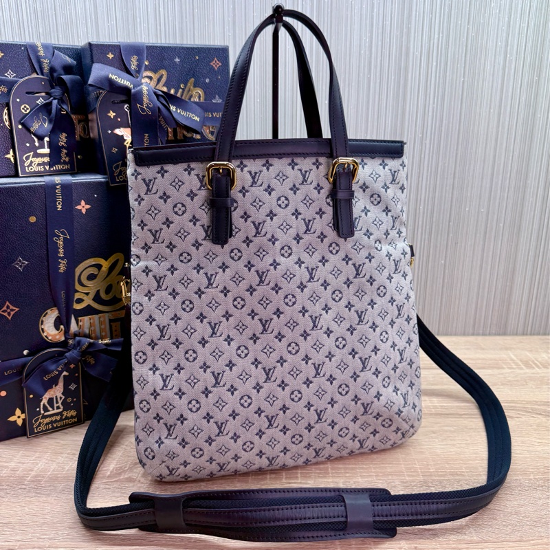 LV M92208 藍色單寧牛仔手提兩用琴譜包托特包-1