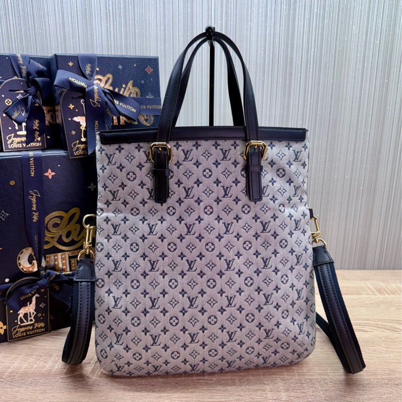 LV M92208 藍色單寧牛仔手提兩用琴譜包托特包-2