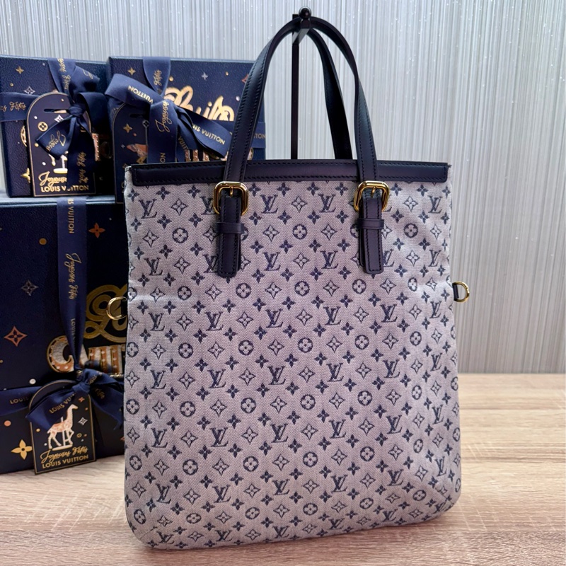 LV M92208 藍色單寧牛仔手提兩用琴譜包托特包-4