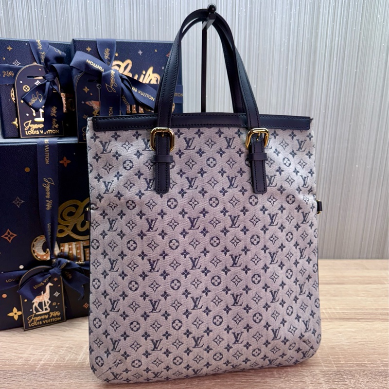 LV M92208 藍色單寧牛仔手提兩用琴譜包托特包-5