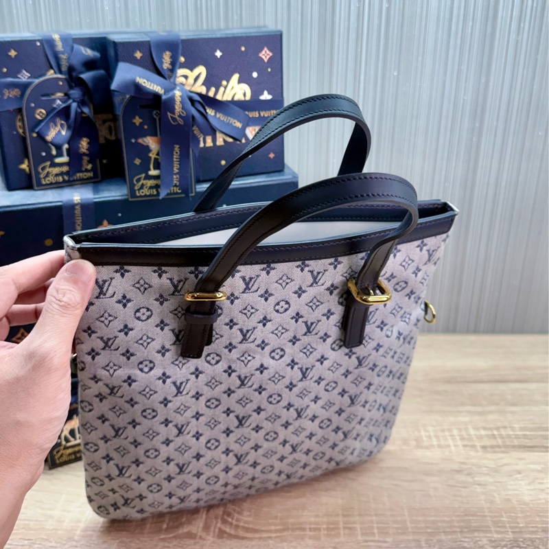 LV M92208 藍色單寧牛仔手提兩用琴譜包托特包-8