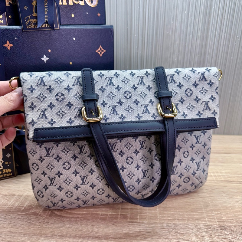 LV M92208 藍色單寧牛仔手提兩用琴譜包托特包-9