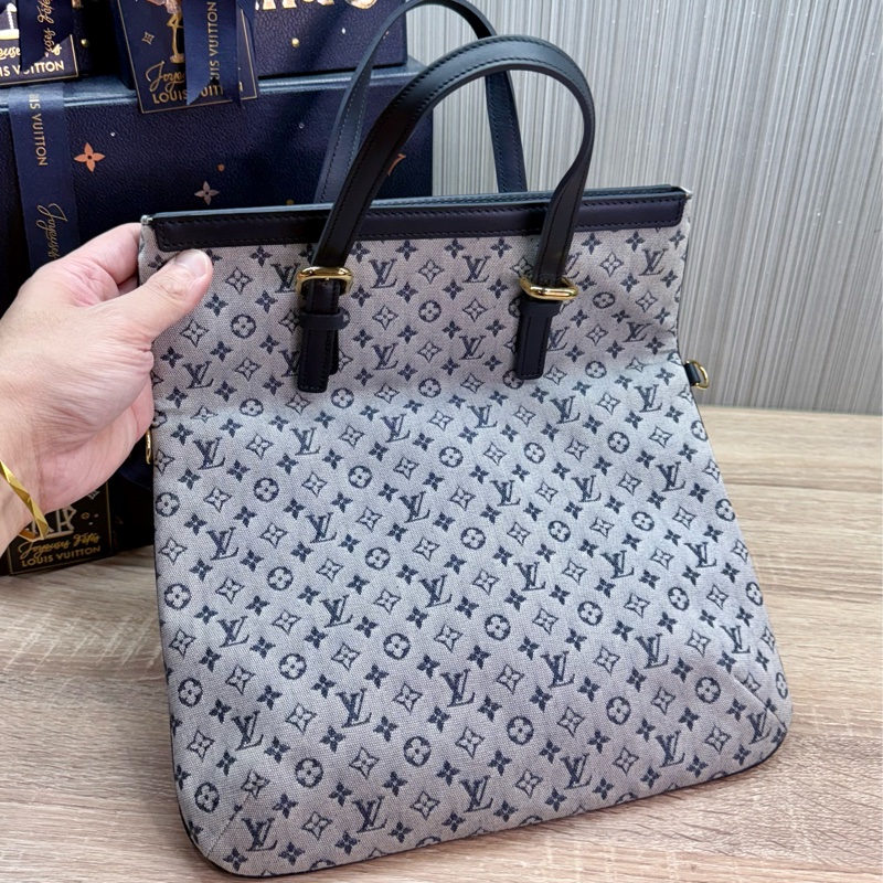 LV M92208 藍色單寧牛仔手提兩用琴譜包托特包-10