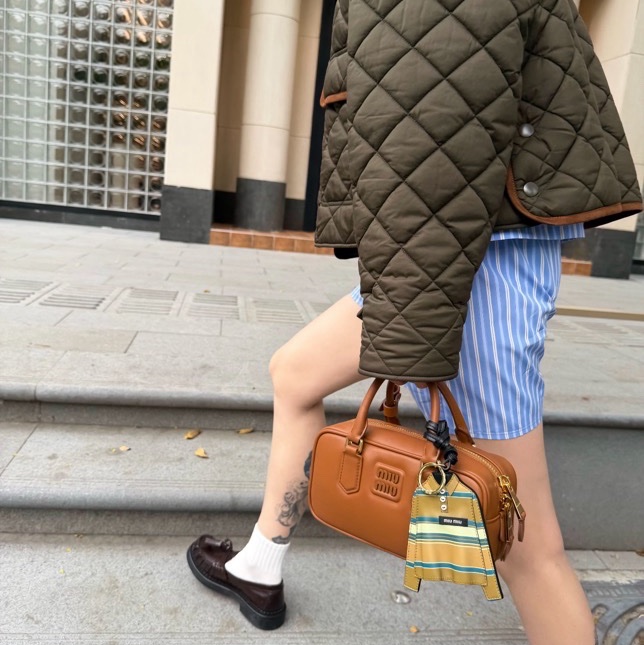 未使用过，Miu Miu/繆繆 乾邑色Arcadie皮革手袋 ，小號焦糖色保齡球包，手提包單肩-8