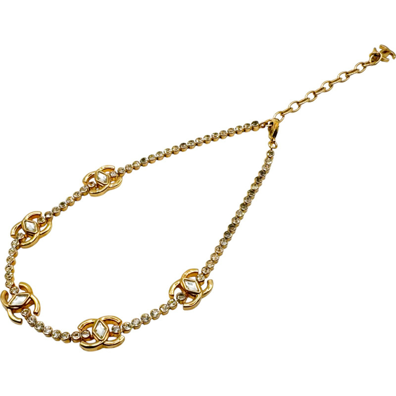 金色鍍金 雙C水鑽 項鍊【CHANEL 香奈兒】-0