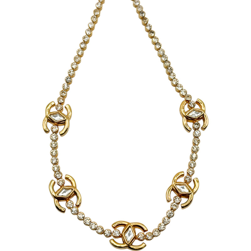 金色鍍金 雙C水鑽 項鍊【CHANEL 香奈兒】-2