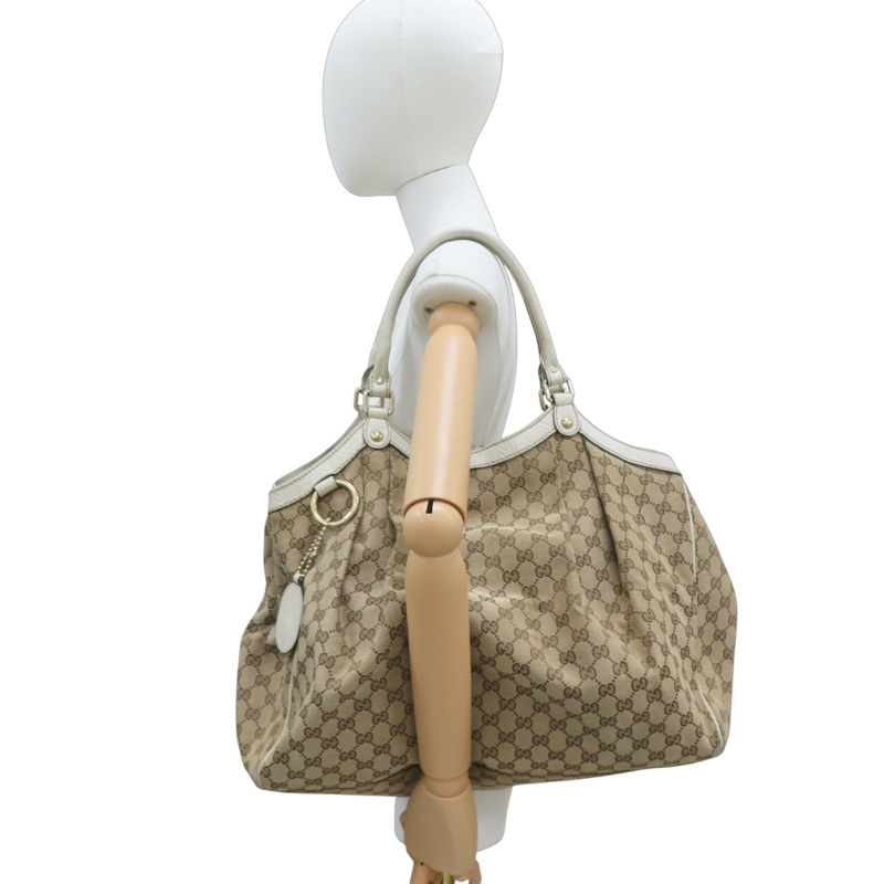 米色 緹花帆布 手提包【GUCCI 古馳】 211943-8