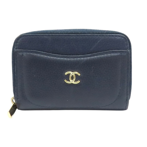 深藍色 牛皮 卡夾 零錢包 A70050 (無卡)【CHANEL 香奈兒】 A70050