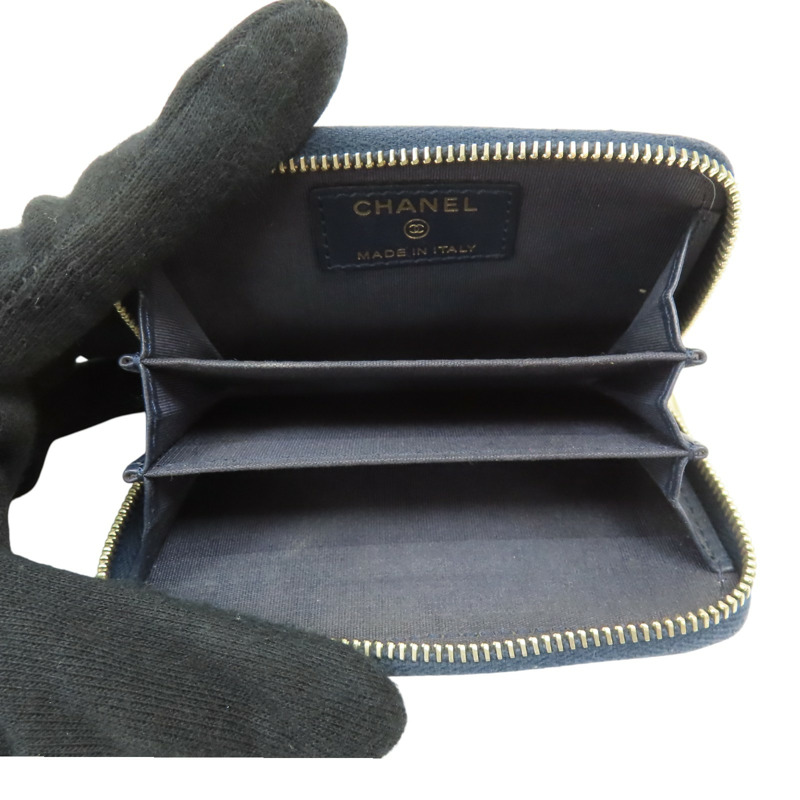 深藍色 牛皮 卡夾 零錢包 A70050 (無卡)【CHANEL 香奈兒】 A70050-4