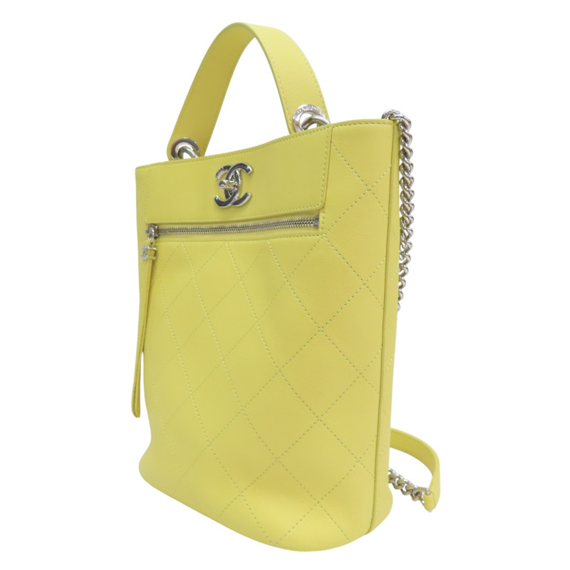 黃色 牛皮 鏈帶兩用包 銀釦【CHANEL 香奈兒】 AS0577-2