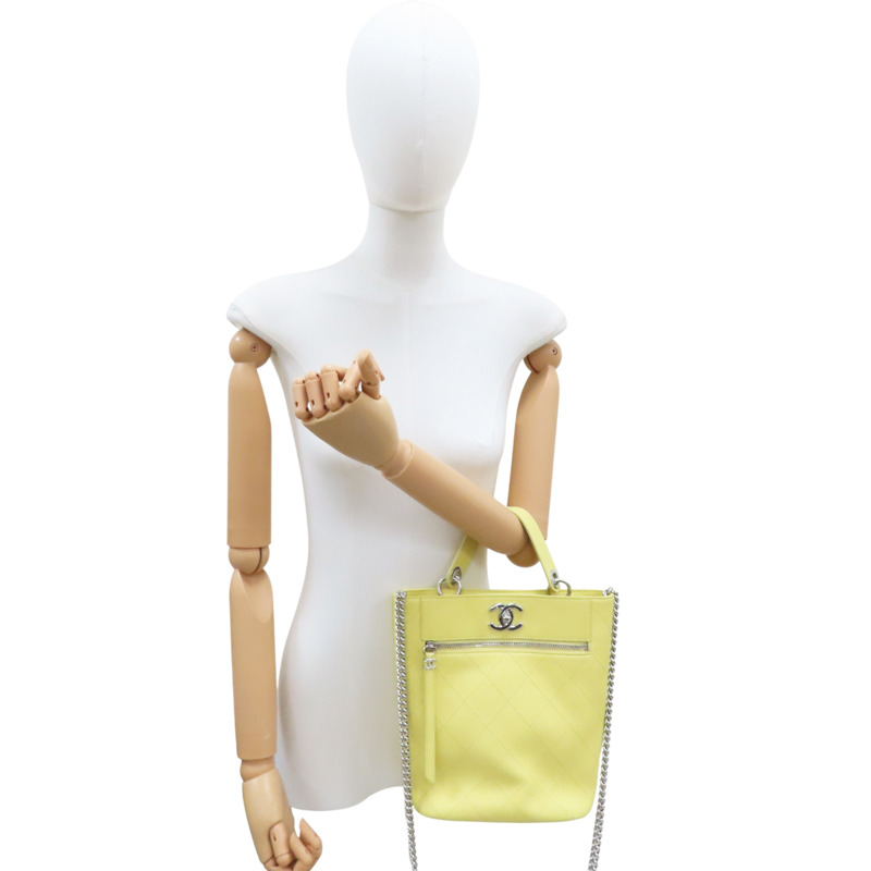 黃色 牛皮 鏈帶兩用包 銀釦【CHANEL 香奈兒】 AS0577-8