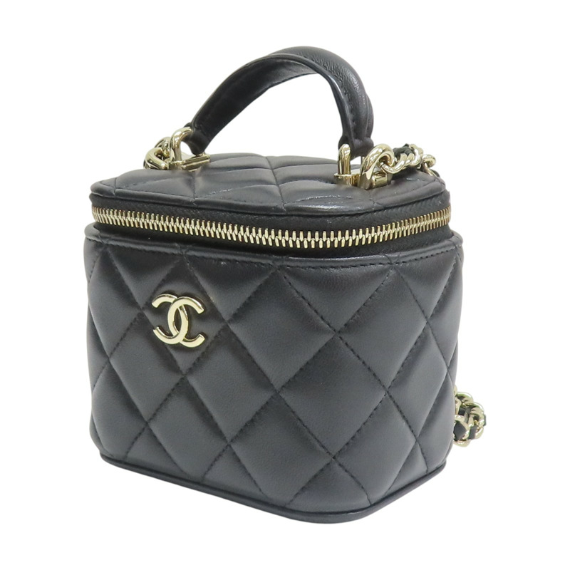 黑色 菱格紋 牛皮 mini vanity bag 鍊帶 肩背包【CHANEL 香奈兒】 AP4934-2