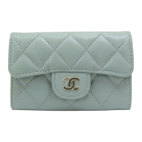 灰綠色 荔枝紋 牛皮 零錢包 卡夾【CHANEL 香奈兒】