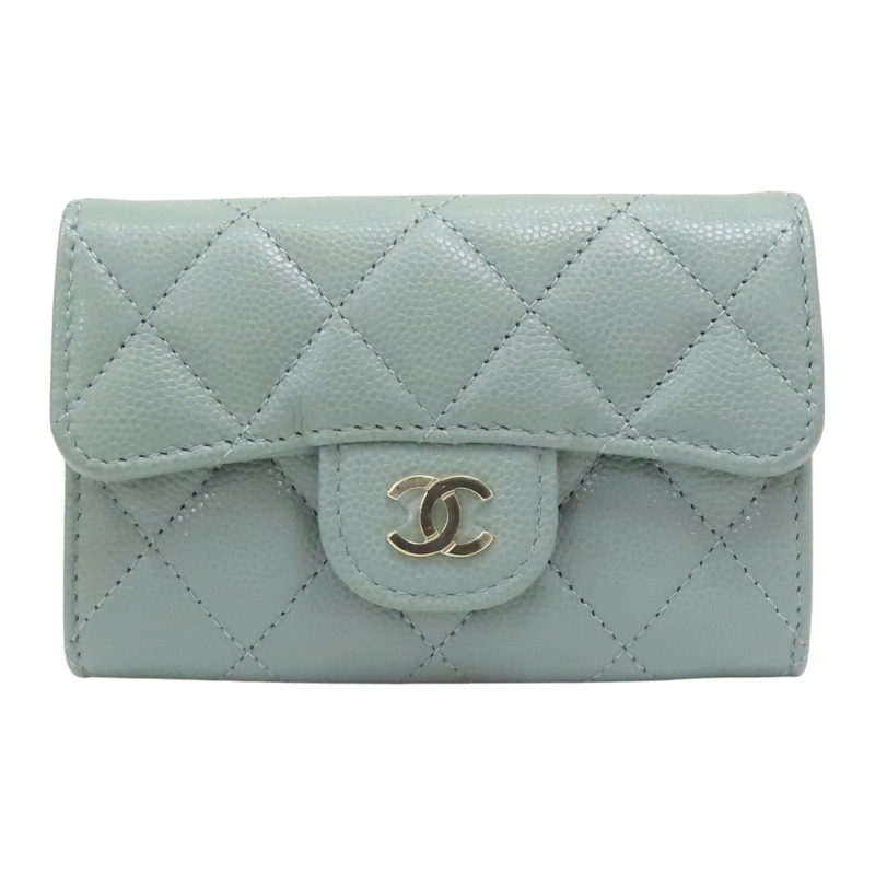 灰綠色 荔枝紋 牛皮 零錢包 卡夾【CHANEL 香奈兒】-0