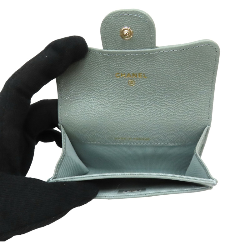 灰綠色 荔枝紋 牛皮 零錢包 卡夾【CHANEL 香奈兒】-4