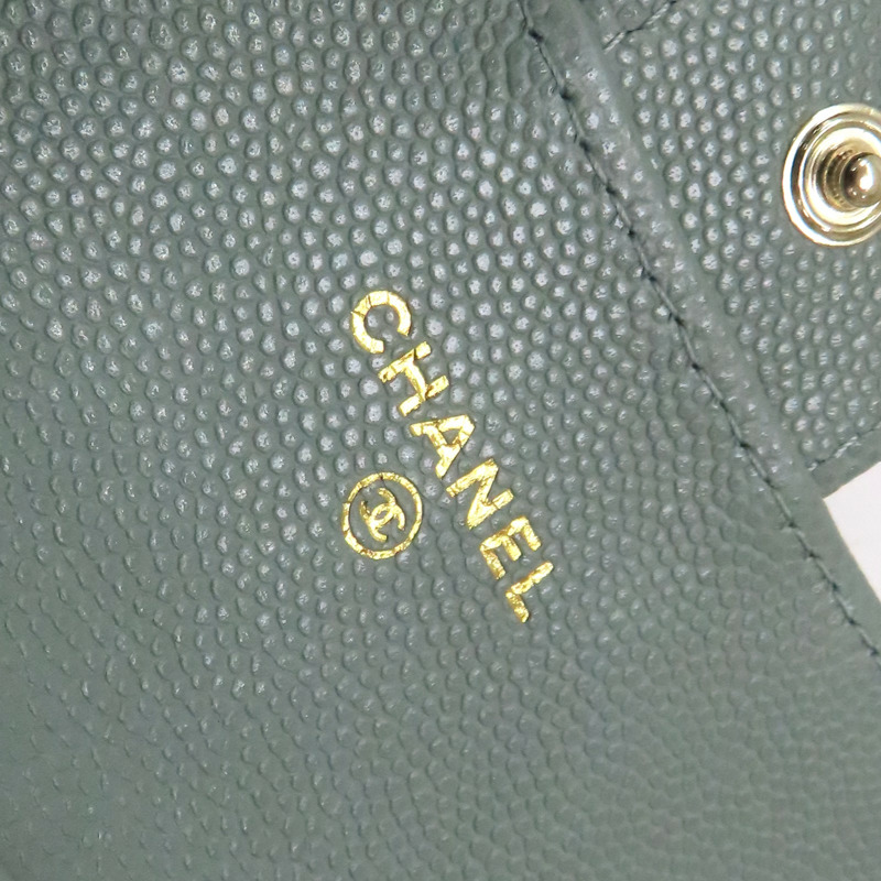 灰綠色 荔枝紋 牛皮 零錢包 卡夾【CHANEL 香奈兒】-7