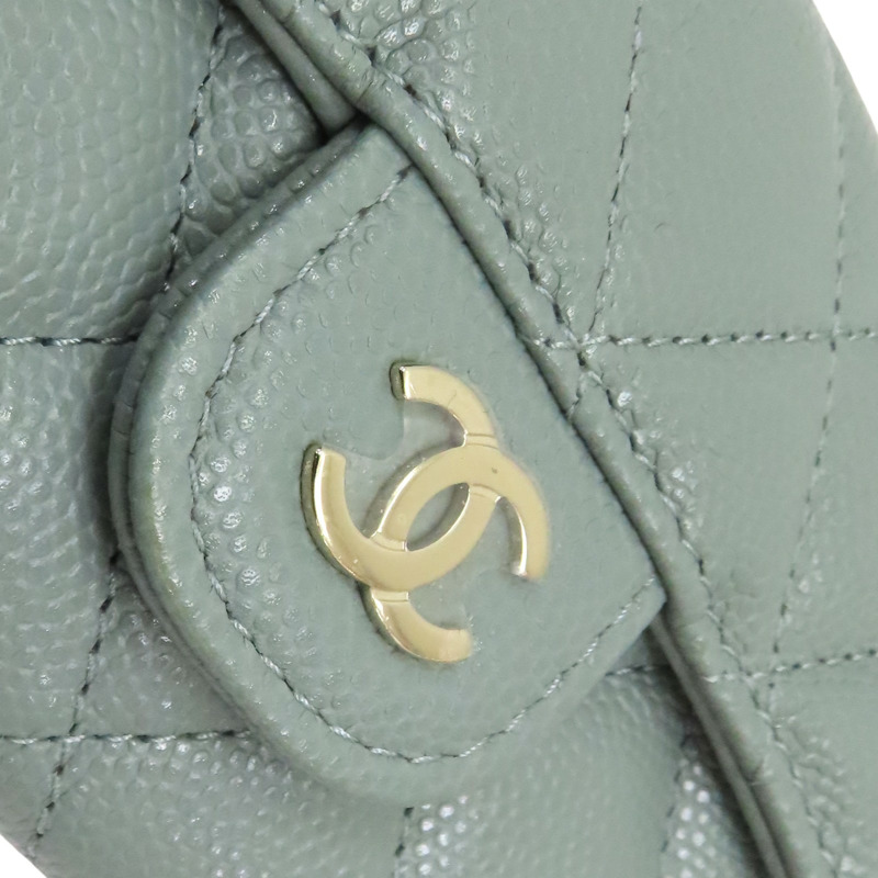 灰綠色 荔枝紋 牛皮 零錢包 卡夾【CHANEL 香奈兒】-10
