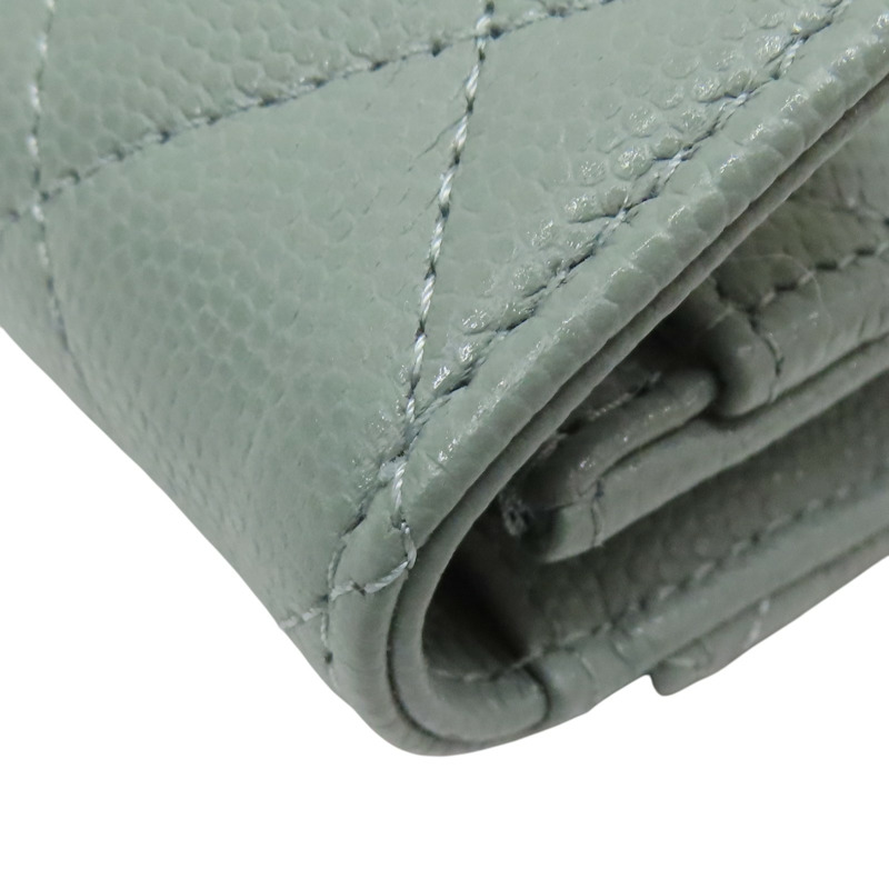 灰綠色 荔枝紋 牛皮 零錢包 卡夾【CHANEL 香奈兒】-13