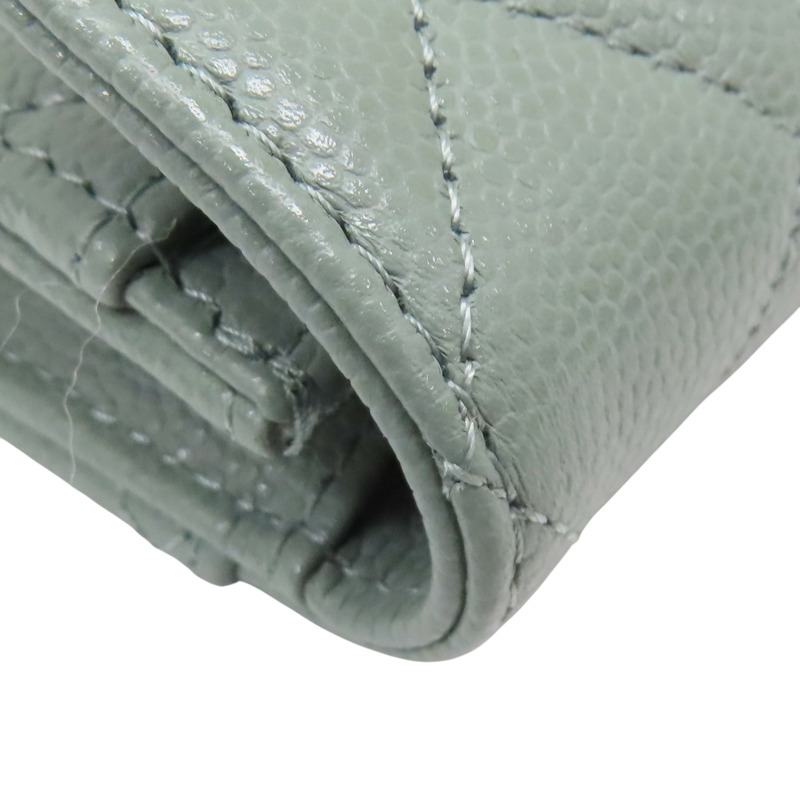 灰綠色 荔枝紋 牛皮 零錢包 卡夾【CHANEL 香奈兒】-14