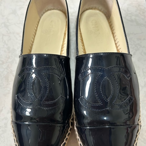 香奈兒 漆皮草編鞋39號