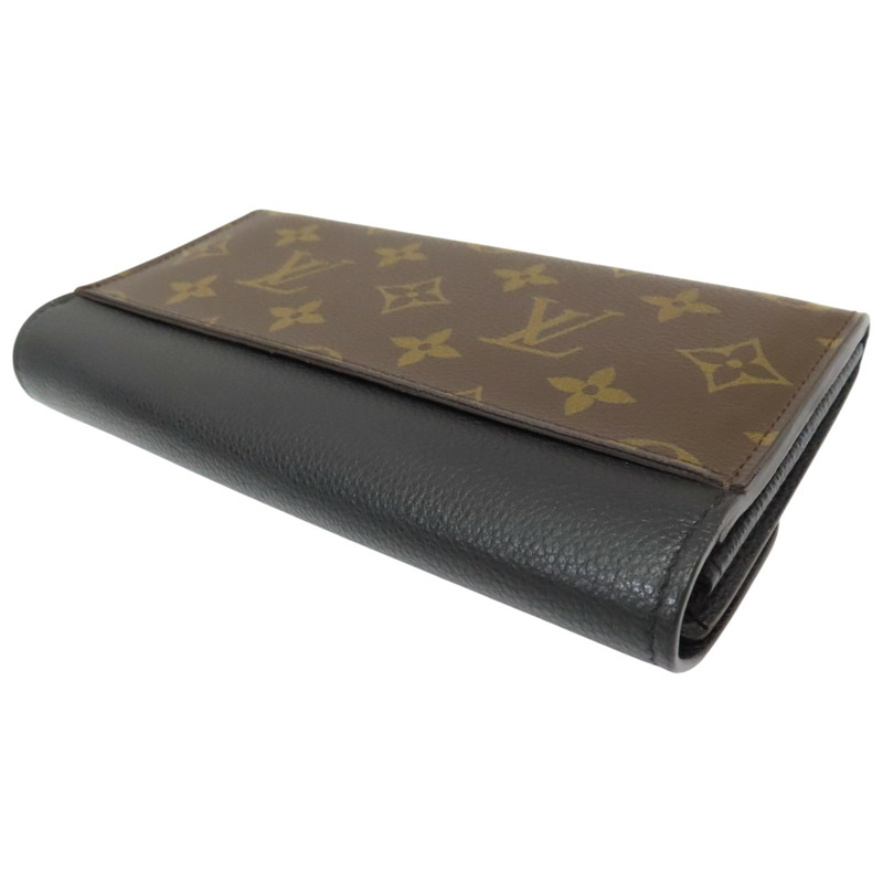 棕/黑色 原花帆布 金扣 兩折長夾 M61835【LOUIS VUITTON LV 路易威登】 M61835-3
