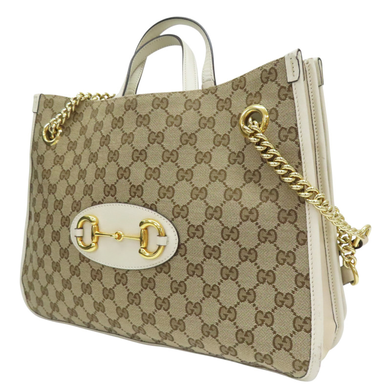 白色 緹花帆布 1955 Horsebit 肩背包【GUCCI 古馳】 621144-2