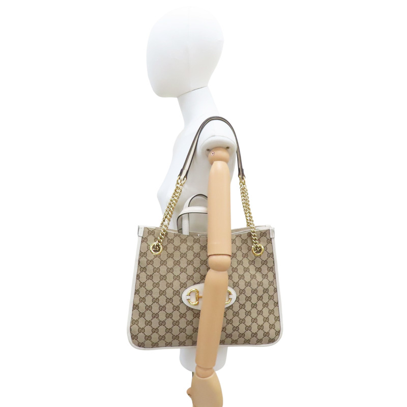 白色 緹花帆布 1955 Horsebit 肩背包【GUCCI 古馳】 621144-9