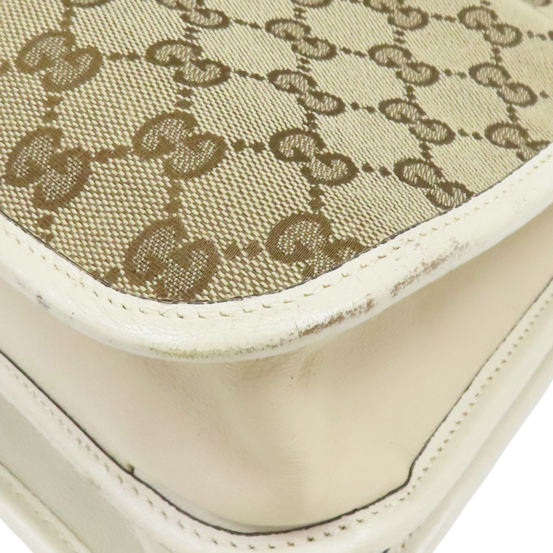 白色 緹花帆布 1955 Horsebit 肩背包【GUCCI 古馳】 621144-12