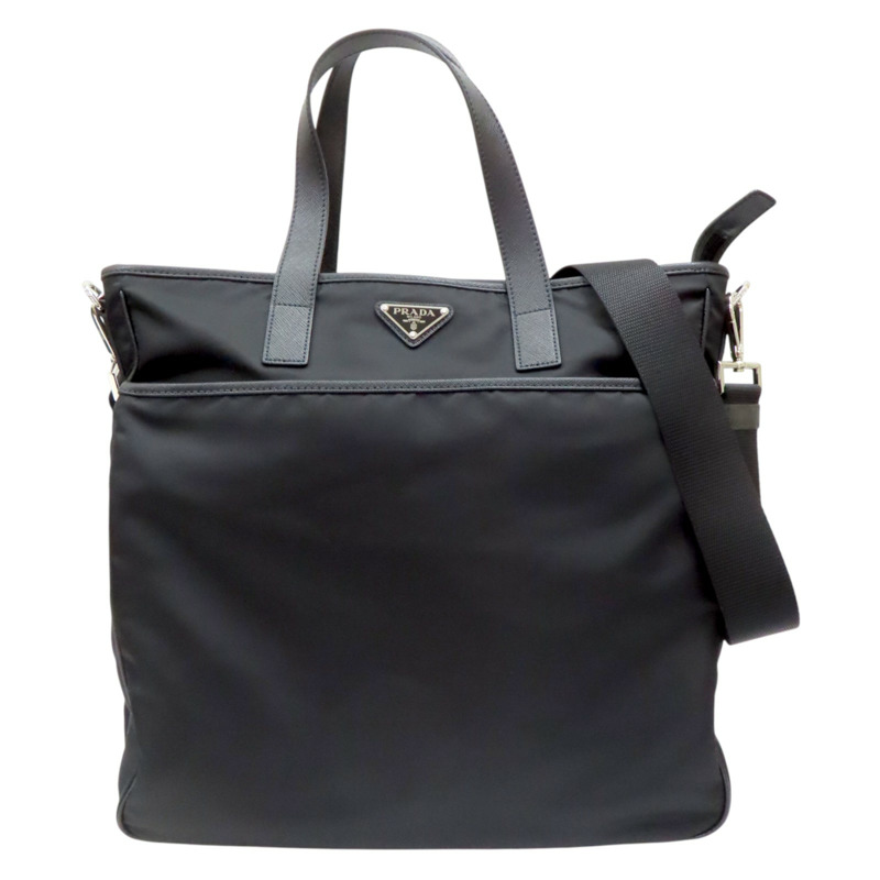 黑色 尼龍帆布 Re-Nylon Tote Bag 兩用包【PRADA 普拉達】 2VG033-0