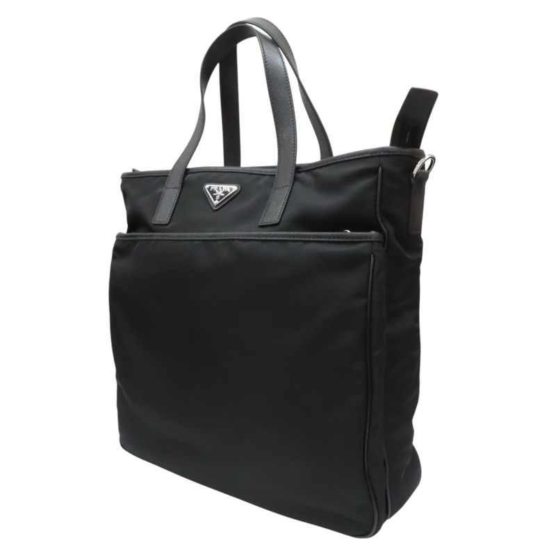 黑色 尼龍帆布 Re-Nylon Tote Bag 兩用包【PRADA 普拉達】 2VG033-2