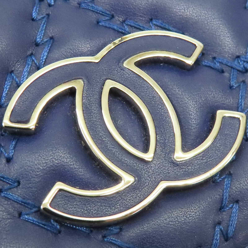 藍色羊皮 菱格紋 兩折 長夾 無卡【CHANEL 香奈兒】-17