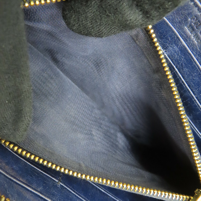 藍色 格紋壓紋 皮革 拉鍊長夾【PRADA 普拉達】-6