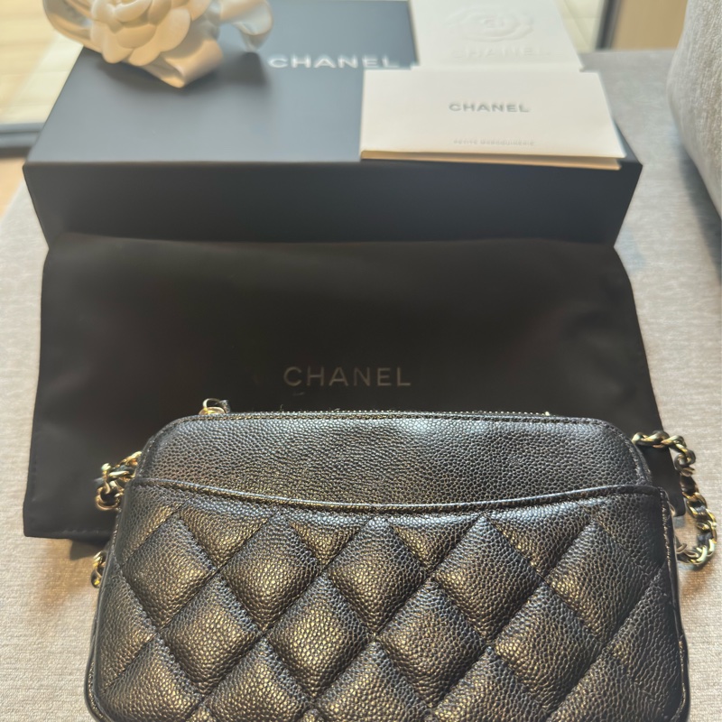 Chanel黑金荔枝皮  芯片手機皮夾包（99新大全套）-8