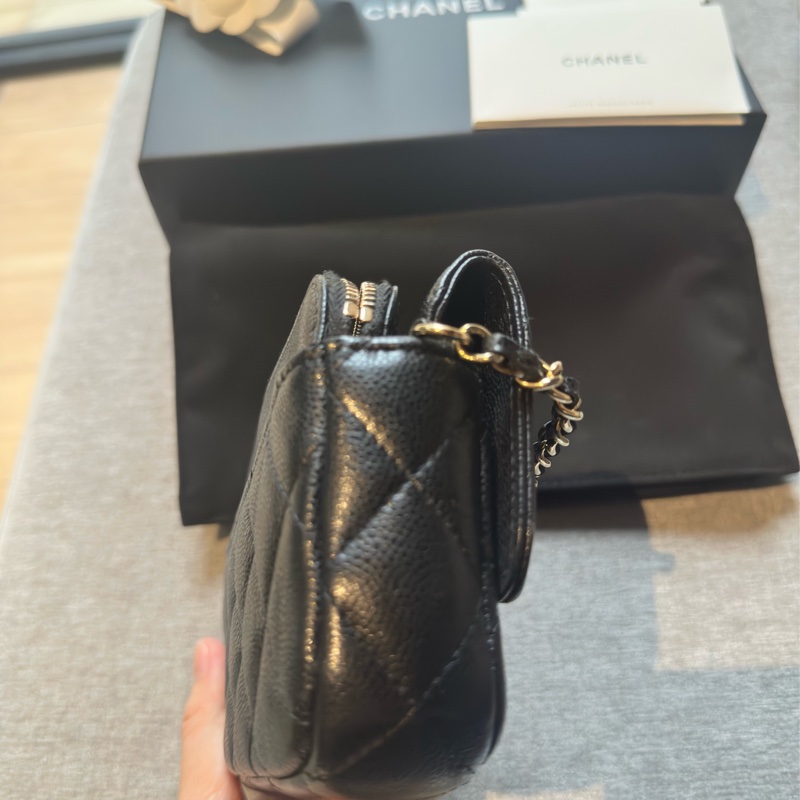 Chanel黑金荔枝皮  芯片手機皮夾包（99新大全套）-13