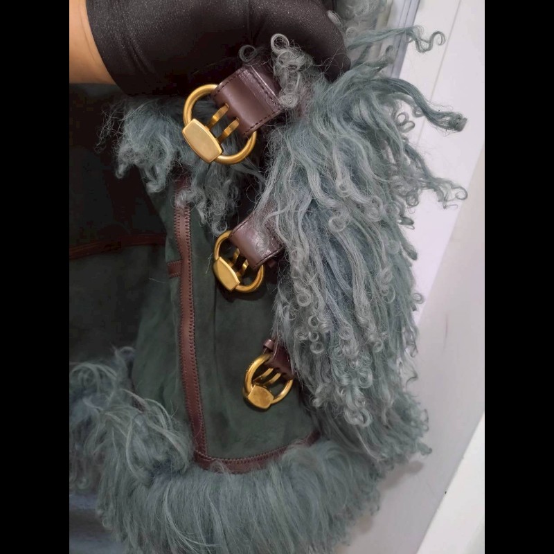 Gucci 灰綠麂皮羔羊毛邊背心-8