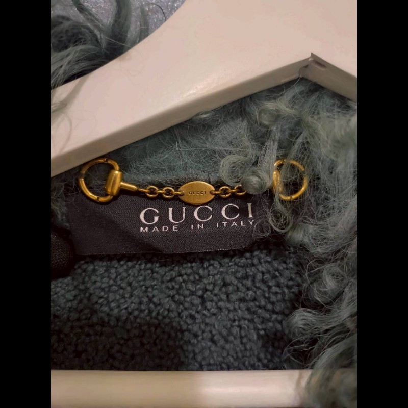Gucci 灰綠麂皮羔羊毛邊背心-14