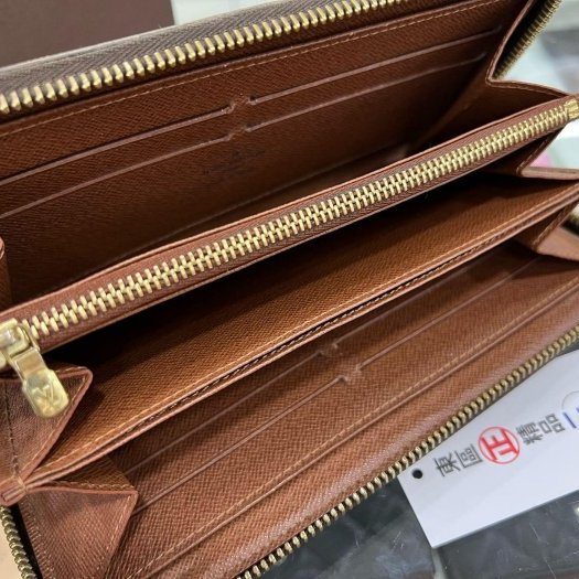 東區正精品㊣LOUIS VUITTON LV M60017 字紋咖啡色內裏ㄇ字拉鍊長夾 RZ6051-2