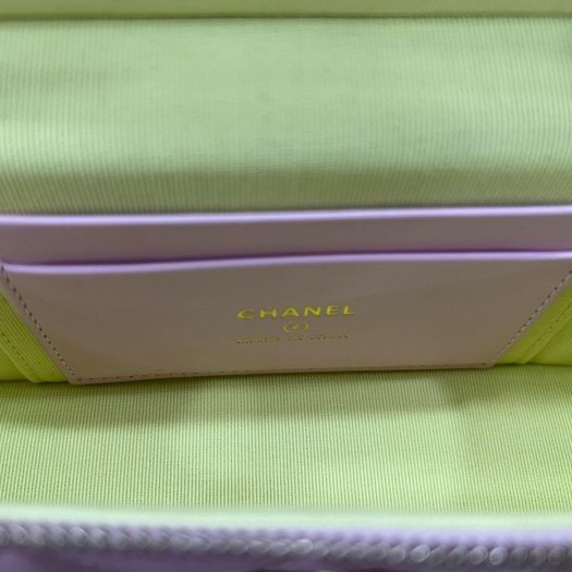 東區正精品㊣ CHANEL AP4483 全新香奈兒粉色荔枝牛皮大雙C手把金鍊雙拉鏈化妝箱飯盒包斜背包 RZ6054-2