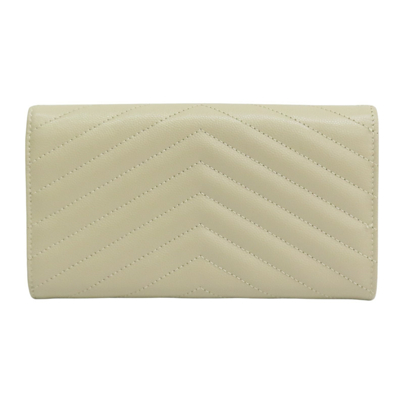 卡其色 山形紋牛皮 金扣 扣式長夾 372264【SAINT LAURENT YSL 聖羅蘭 】 372264-1