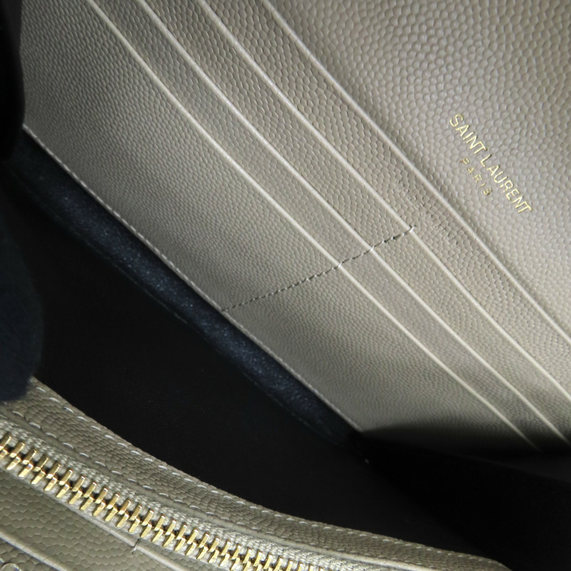 卡其色 山形紋牛皮 金扣 扣式長夾 372264【SAINT LAURENT YSL 聖羅蘭 】 372264-5