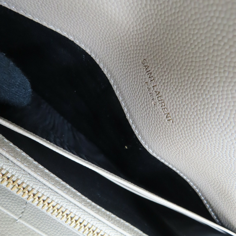 卡其色 山形紋牛皮 金扣 扣式長夾 372264【SAINT LAURENT YSL 聖羅蘭 】 372264-6