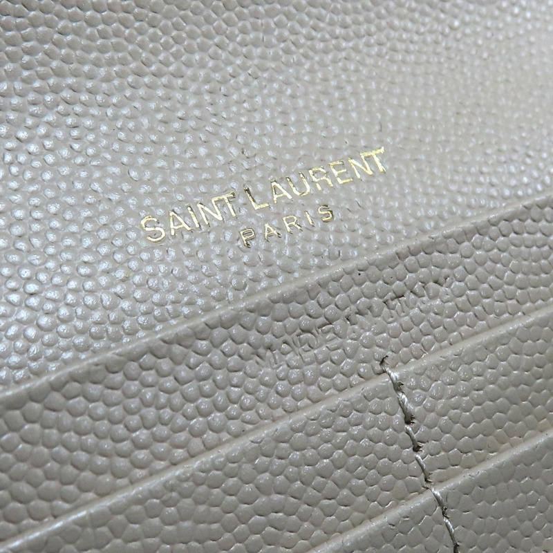 卡其色 山形紋牛皮 金扣 扣式長夾 372264【SAINT LAURENT YSL 聖羅蘭 】 372264-11